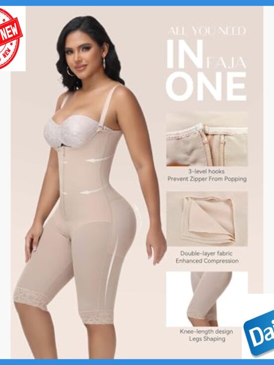 Medium Tummy Control Shapewear Bodysuit with Zipper, Adjustable Straps, - Picture 4 of 7